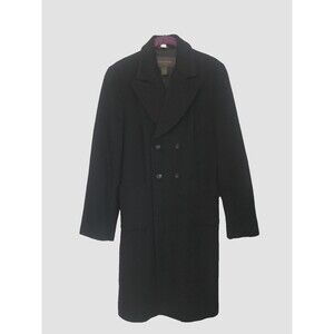 Banana Republic Womens S Black Topcoat Wool Alpaca Double Breasted Patch Pockets